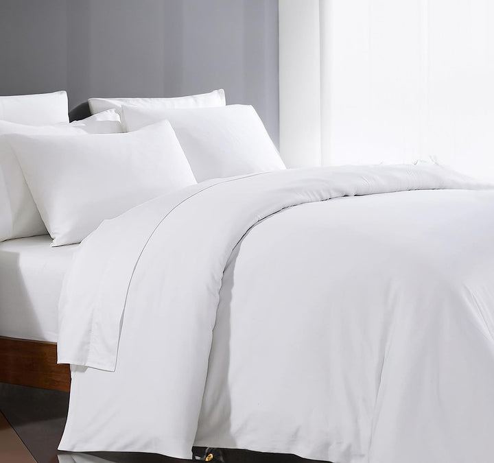 Essensa Plain White Cotton Rich Long Duvet Cover TC 130