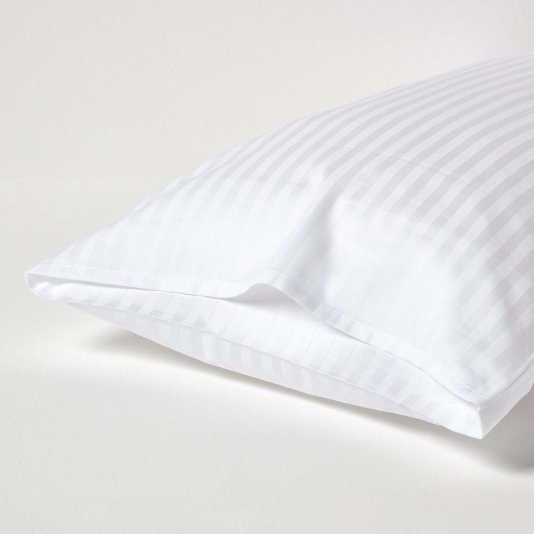 Milano White Satin Stripe Cotton Rich Housewife Pillowcase TC 250